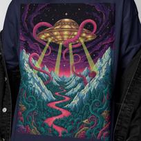 UFO Surreal Landscape T-Shirt | Trippy Flying Saucer Graphic Shirt | Cosmic Abduction Art Tee | Gift for Art Lovers 2XL