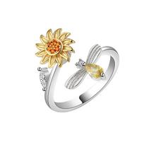 Women Adjustable Sunflower Spinner Ring Open Fidget Rings Gift for Women Girl 1