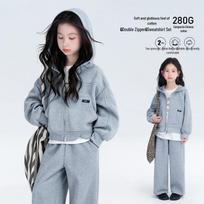 Girls' Hooded Sweatshirt & Sweatpants Set 110 viržių pilka spalva