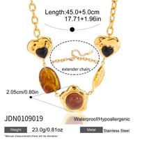 JoJo /ODM Stainless Steel Gold-color Plated Natural Stone Bezel Setting Sweater Chain High-end Autumn Winter Travel Necklace