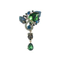 Weiman Factory Outlet High Quality Antique Gold Plated Green Glass Crystal Teardrop Pendant Alloy Brooches for Wedding Decor Antique Gold Plated žalia