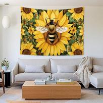 Bee On Sunflowers Vibrant Art Tapestry  Perfect for NatureInspired  Cheerful Home Decor with Botanical Charm 100X70CM