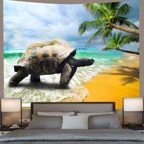 Summer Beach Turtle Tapestry Coconut Tree Ocean Wave Art Wall Hanging Tapestry Beach Towel Room Aesthetic Decor Home Decor 100X70CM