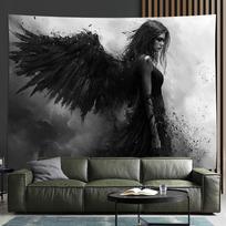 1 vnt. 3D juodo angelo sienos gobelenas Namų dekoras, Svetainė, Miegamasis, Biuras, Šventė Universalus Art Deco sieninis audinys 100X70CM gray