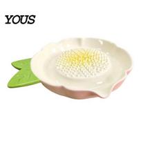 Manual Spice Grinder Ceramic Garlic Grater Plate, with Leaf Handle Design, Tableware Gift Easy Cleaning Kitchen Grinding Tool, for Ginger And rožinė