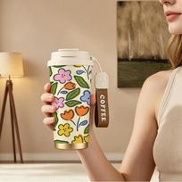 532ml Coffee Mug Color Tulip Element Lanyard Insulated Cup Leakproof Coffee Cup Large Capacity Cup Handheld Cup Beach Cup 532ml Coffee Mug
