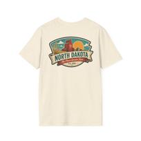 North Dakota Badlands T-Shirt | Vintage Mid-Century Travel Luggage Tag Tee | Peace Garden State Souvenir | ND Gift S