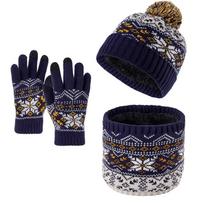 3Pcs/Set Plush Knitted Hats Scarfs Warm Bonnet Gloves Kits Children Scarf Hat Gloves Set  Outdoor tamsiai mėlyna spalva