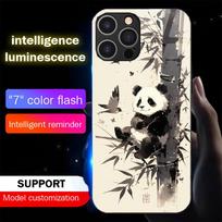 Panda Ink Painting Smart LED Glow Tempered Glass Case for iPhone Samsung 【Style B】For Samsung Galaxy S26+