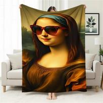 Graffiti Mona Lisa Throw Blanket, Urban Street Art Decor for Couch, Bed, Living Room & Contemporary Home Settings Size: 75*100cm, Weight: 230 GSM