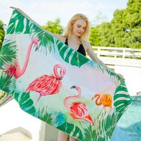 Tropical Pink Flamingo Striped Beach Towel Stripe Palm Leaf Coastal Vacation Print Soft Absorbent Quick Dry Beach Blanket 50X100cm &1pc
