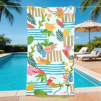 Tropical Fruits Toucan Palm Leaf Striped Beach Towel Soft Quick Dry Sandproof Towel Summer Beach Pool Vacation Swim 50X100cm &1pc
