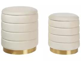 2 pufų rinkinys su daiktadėže GARLAND, veliūrinis, smėlio spalvos