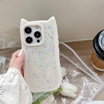 Girl Glitter Soft Silicone Cute Cat Ear Phone Case for iPhone 11 12 13 14 15 Pro Max Shockproof Hard Acrylic Bumper Back Cover For iphone 11 dangaus mėlyna spalva