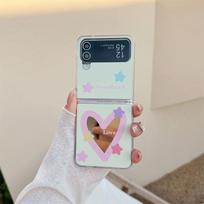 For Samsung Galaxy Z Flip 3 4 5 6 Case Z Flip6 ZFlip 6 ZFlip6 Cute Love Heart Hand Lanyard Mirror Shockproof Hard Cover For Z Flip 4