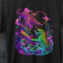 Japanese tiger, Japanese Fighting Tigers Tee, 90s Grunge t shirt, gift, Aesthetic Shirt, Vintage Tattoo, Retro Animal Tee, Wild Tiger Shirt S