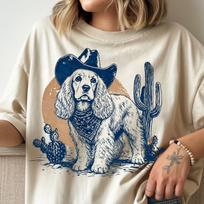 Comfort Colors Wester Cocker Spaniel Shirt, Cute Cowboy Spaniel Tee, Puppy Owner Funny T shirt, Trendy Summer Women Tee Shirt 3XL