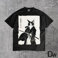 Samurai Cat Katana Japanese Art T-Shirt | Warrior Feline Ink Graphic Tee, Cat Lover Gift 4XL