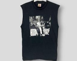 Vintage 90s Chaos UK short sharp shock sleeveles T-Shirt collectible English punk rock concert tour vintage band tee black Small 3XL