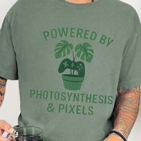 Powered By Photosynthesis and Pixels T-Shirt, Stardew Valley Shirt, Cozy Gamer Shirt, Gen Z Millennial Gift, Video Game Lover Tee L