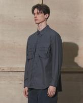 Huton Loose Multi-Pocket Shirt Charcoal Supima Medium