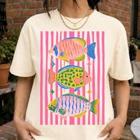 Colorful Maximalist Tropical Fish Trio Shirt Vibrant Ocean Comfort Colors Tee Coastal Art Graphic Shirt 4XL