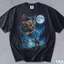 Tortoiseshell Cat Howling Shirt Tortie Cat Graphic TShirt Vintage Full Moon T-shirt Animal Lover 90s Graphic Tee 4XL