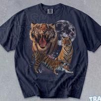 Three Tigers Moon Retro Shirt Vintage Tiger Lover Gift TShirt Wildlife Nature T-shirt Graphic 90s Tee 4XL