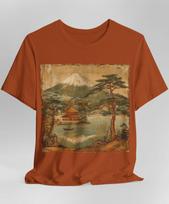 Classic Japanese Landscape T-Shirt | Mount Fuji Vintage Graphic Tee | Traditional Nature Art Shirt L