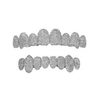 Luxury Gold Plated Top Bottom Teeth Grillz Set Cubic Zirconia Punk 8 Teeth Mouth Dental Grillz Body Jewelry sidabras