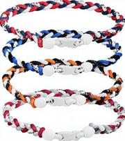 4-Piece Unisex Baseball Tornado Braided Rope Titanium Necklaces with Faux Leather Detail Mixed Orange Gift auksas