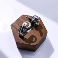 Retro Monkey Adjustable Open Ring for Women Men Silver-plated Copper Gothic Punk Edgy Indie Jewelry Unisex Accessories Cute Gift 6-10