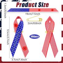 100 Pcs Veterans Day American Flag Poppy Ribbon Pins Patriotic Lest We Forget Red White Blue Stripe Fabric Ribbon Brooches Pins mėlyna