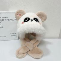 Cute Panda Plush Scarf Soft Panda Neckerchief Cartoon Bear Ear Hat  Ski chaki