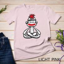 Sock Monkey in Seated Lotus Yoga Pose Funny Mindfulness Gift Unisex T-shirt 7 S