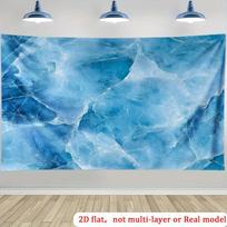 Blue Marble Ice Texture Tapestry Abstract Ocean Wave Wall Art 2D Flat Print Modern Minimalist Living Room Bedroom Bathroom Decor 100X70CM