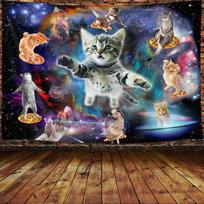 Starry Sky Nebula Cat Tapestry Galaxy Space Art for Bedroom Living Room Dorm Hilarious Cool Wall Decor 100X70CM