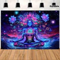 Starlight Goddess Meditation Tapestry - Blue Skin Floral Mural For Living Room, Bedroom, Backdrop Decor 100X70CM