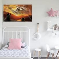 Vibrant Raccoon Sunset Tapestry Living Room Bedroom Dormitory Polyester Decorative Wall Hanging Home Decor 100X70CM