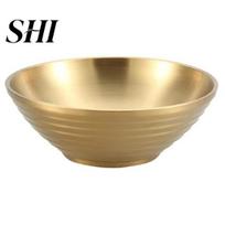 Durable Stainless Steel Bowl Creative Soup Korean Style Golden Silver Color Fruit Salad Single Layer Home Tableware Kitchen Utensils Decorative 16 cm auksinė