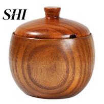 Spice Pot Seasoning Jar with Lid Strong Sealed Wide Mouth Easy to Clean Condiment Container Wooden Retro Sugar Pepper Salt Restaurant Supplies Wood
