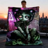 1 vnt. Gothic lėlės lauko personalizuotas flanelės pledas, minkštas, lengvas personalizuotas flanelės pledas, skaitmeninė spauda, 75X95CM