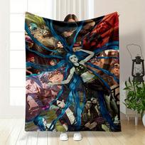 A Central Figure with Flowing Blue Hair Surrounded by Various Other Scenes. for All Seasons Blanket Lunch Break Throw Gift 75X95CM