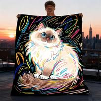 1 vnt. Spalvingas katės meno kūrinys pledas Poliesterio pluoštas, Lengvas flanelas, Minkštas ir šiltas, Naudojamas visais sezonais lauke, stovyklavimui 75X95CM