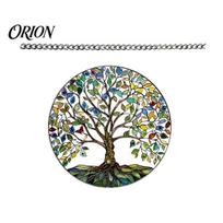 Stained Glass Suncatcher Decoration Tree of Life Round Hanging Sign, Acrylic Decoration, Window Wall Ornament for Indoor Outdoor įvairiaspalvis