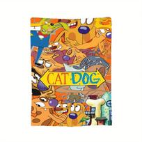 Cozy CatDog Fleece Throw Blanket Soft Warm Vibrant Cartoon Design with Iconic Characters Ideal for Sofa Bed Office 75X95CM