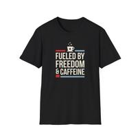Fueled by Freedom & Caffeine T-Shirt | Patriotic Coffee Tee | Veteran Gift | Dark Colors | Americana M