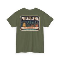 Philadelphia - Mid Century Luggage Tag T-Shirt | Retro Skyline City Badge Tee S
