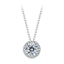 Sterling Silver Round Halo Moissanite Necklace, White Gold Plated Classic Elegant Necklace Engagement Jewellry Gift