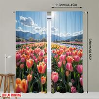 Vivid Tulip Field Floral Print Curtains 2pcs Spring Nature Aesthetic Window Decoration Room Curtain Panels 60×150cm